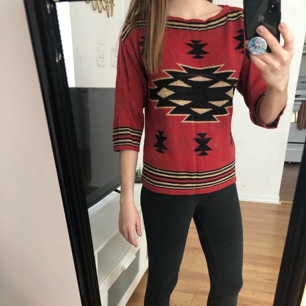 Small red tribal print sweater
